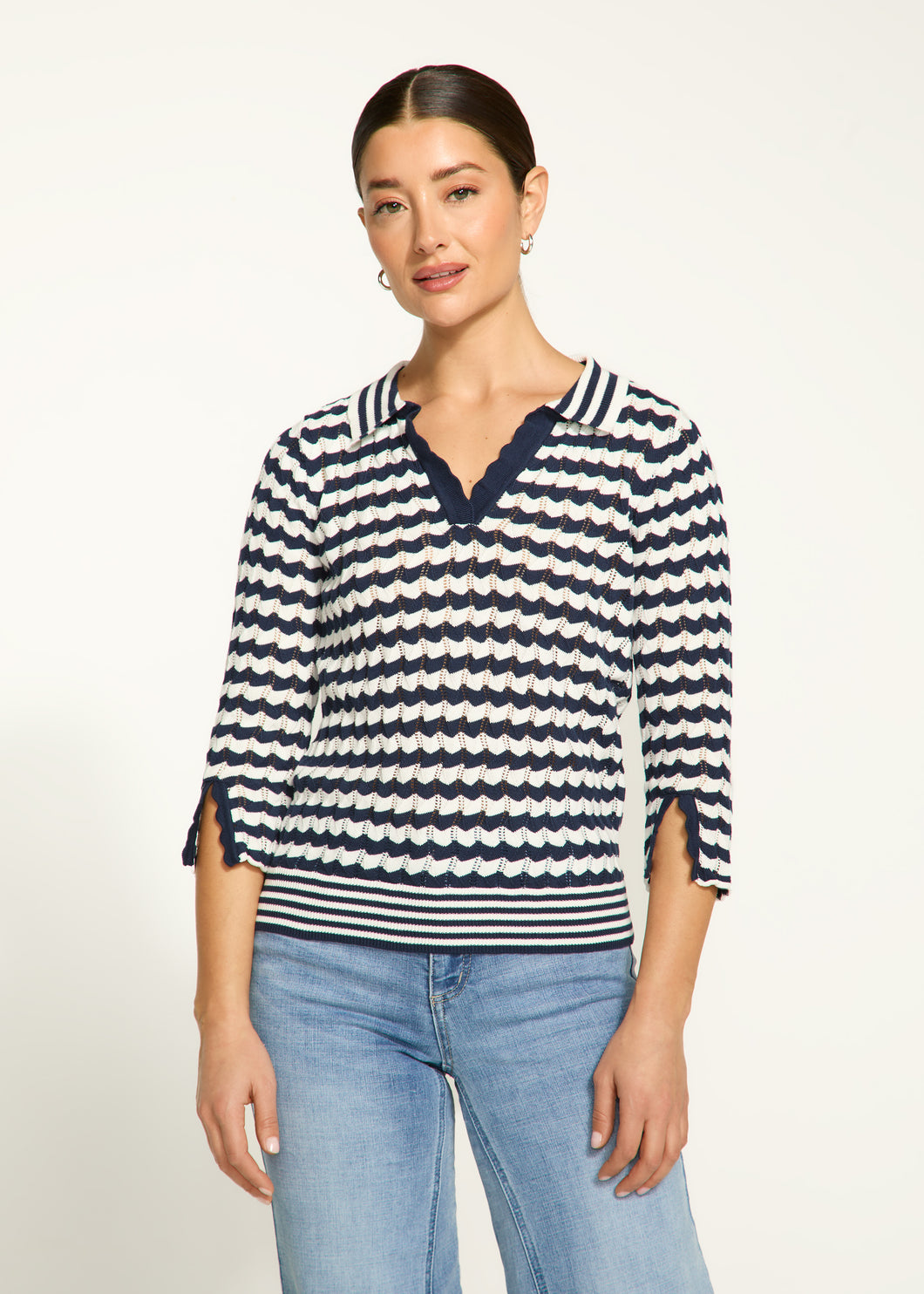 FDJ - 1456314 - Polo Sweater - Navy Stripe