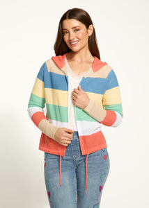 FDJ - 1631314 - Striped Pointelle Hooded Cardigan - Parasol Stripe