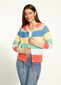 FDJ - 1631314 - Striped Pointelle Hooded Cardigan - Parasol Stripe