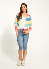 Load image into Gallery viewer, FDJ - 1631314 - Striped Pointelle Hooded Cardigan - Parasol Stripe
