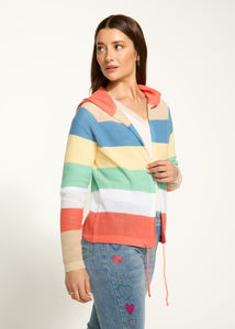 FDJ - 1631314 - Striped Pointelle Hooded Cardigan - Parasol Stripe