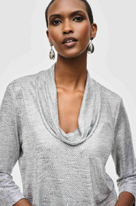 Joseph Ribkoff - 243167 - Foiled Cowl Collar Top - Silver