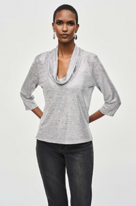 Joseph Ribkoff - 243167 - Foiled Cowl Collar Top - Silver