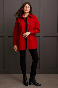 Tribal - 1864O - Long Sleeve Button Front Coat With Blanket Stitch - Scarlet