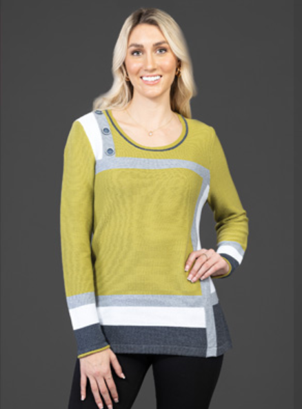 Variations - V2822 - Color Block Sweater - Avocado