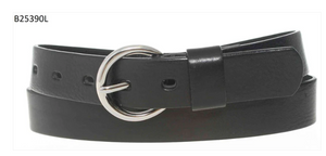 Medike Landes - 25390 - Leather Belt With Simple Round Nickel Buckle - Black