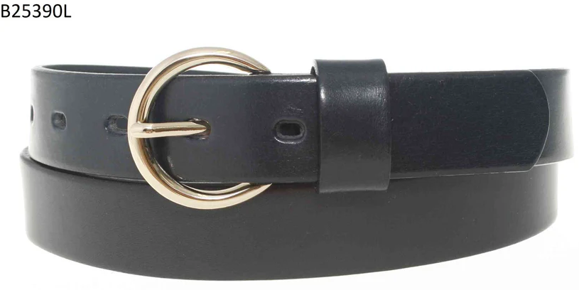 Medike Landes - 25390 - Leather Belt With Simple Round Light Gold Buckle - Navy