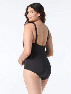 Gabar - G6V407P - Plus Size Scoop Neck One Piece - Black Multi