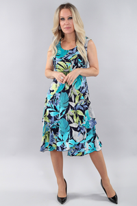 Michael Tyler - 3801 - Ruffle Sleeveless Dress - Green Tropical