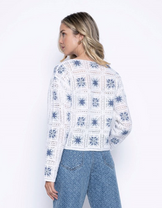 Picadilly - GK206 - Crochet Style Top - Blue/White