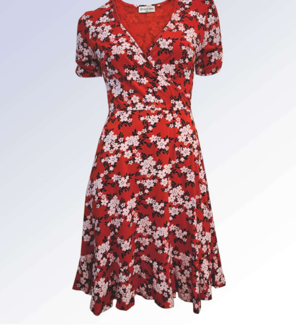 Point Zero - 8467000 - Short Sleeve Floral Midi Dress - Red