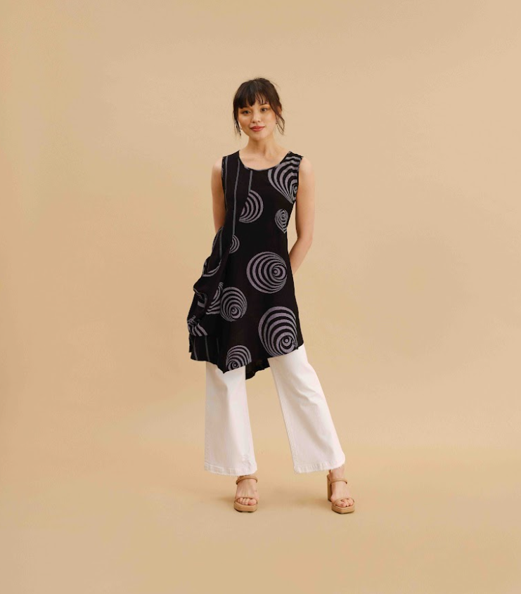 Cativa - 251312 - Side Pocket Sleeveless Tunic/Dress - Black Swirls