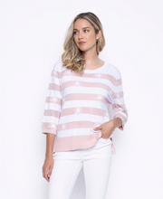 Load image into Gallery viewer, Picadilly - GK276 - Stripe Star Knitted Cotton Top - Pink/White
