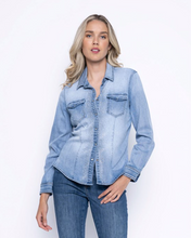 Load image into Gallery viewer, Picadilly - G6763 - Embellished Denim Blouse - Light Denim
