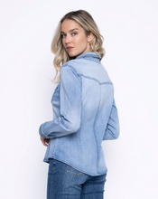 Load image into Gallery viewer, Picadilly - G6763 - Embellished Denim Blouse - Light Denim
