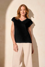 Load image into Gallery viewer, Tribal - 2034O - Cap Sleeve V Neck Top - Black
