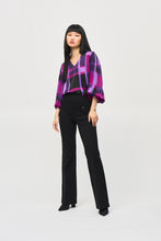 Load image into Gallery viewer, Joseph Ribkoff - 243058 - Satin Abstract Plaid Print Top - Purple/Black
