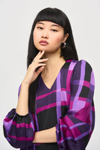 Load image into Gallery viewer, Joseph Ribkoff - 243058 - Satin Abstract Plaid Print Top - Purple/Black
