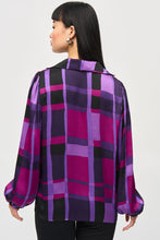 Load image into Gallery viewer, Joseph Ribkoff - 243058 - Satin Abstract Plaid Print Top - Purple/Black
