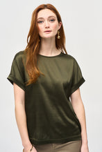 Load image into Gallery viewer, Joseph Ribkoff - 243912 - Satin Front Short Sleeve Top - Iguana
