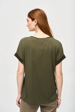 Load image into Gallery viewer, Joseph Ribkoff - 243912 - Satin Front Short Sleeve Top - Iguana
