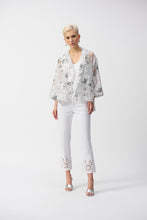 Load image into Gallery viewer, Joseph Ribkoff - 251102 - Organza Floral Print Cover-Up - White/Black
