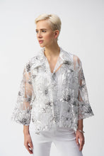 Load image into Gallery viewer, Joseph Ribkoff - 251102 - Organza Floral Print Cover-Up - White/Black
