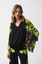 Load image into Gallery viewer, Joseph Ribkoff - 251147 - Chiffon And Silky Knit Floral Poncho Top - Black/Multi
