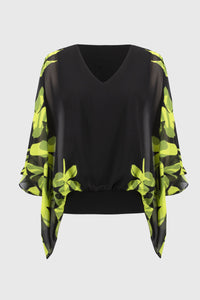 Joseph Ribkoff - 251147 - Chiffon And Silky Knit Floral Poncho Top - Black/Multi