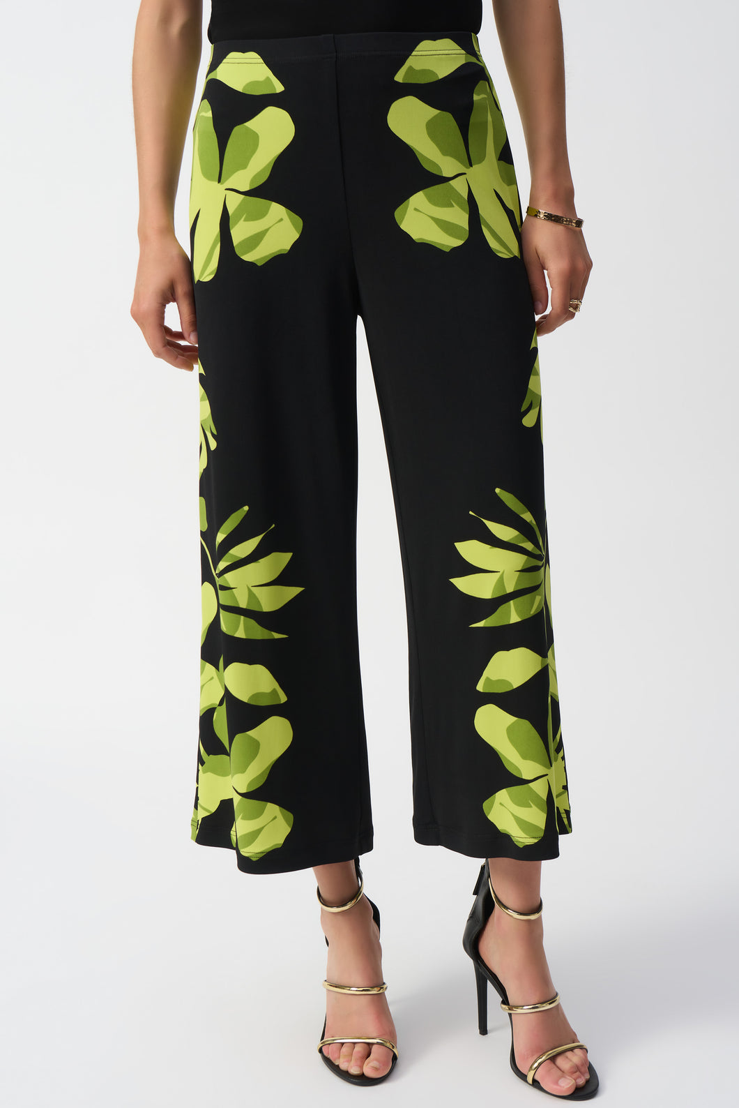 Joseph Ribkoff - 251189 - Silky Knit Floral Print Culotte Pants - Black/Multi