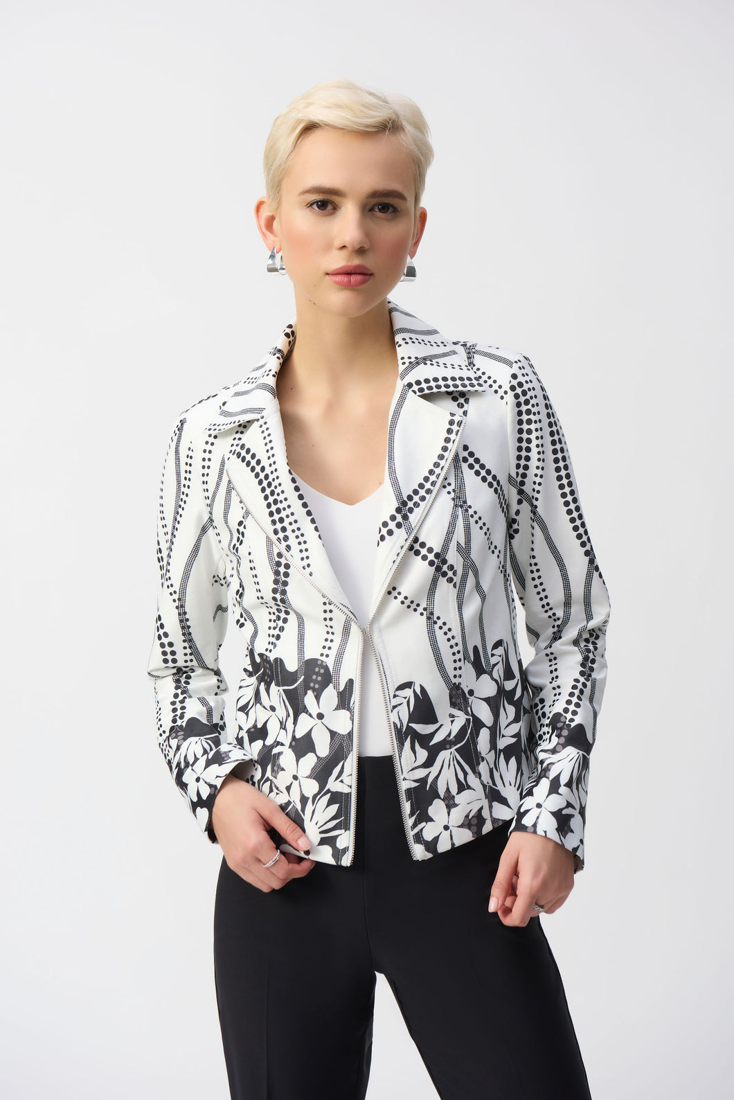 Joseph Ribkoff - 251910 - Faux Suede Floral Print Jacket - Vanilla/Black