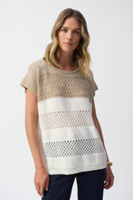 Load image into Gallery viewer, Joseph Ribkoff - 251927 - Color Block Metallic Sweater Knit Pullover - Vanilla/Gold
