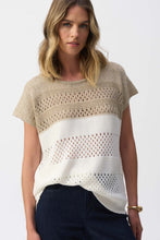 Load image into Gallery viewer, Joseph Ribkoff - 251927 - Color Block Metallic Sweater Knit Pullover - Vanilla/Gold
