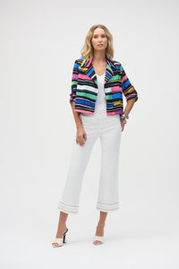 Joseph Ribkoff - 252215 - Gauze Stripe Print Short Boxy Blazer - Black/Multi