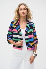 Load image into Gallery viewer, Joseph Ribkoff - 252215 - Gauze Stripe Print Short Boxy Blazer - Black/Multi
