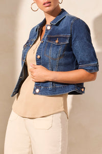 Tribal - 5713O - Elbow Sleeve Denim Jacket - Stormyblue