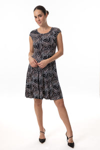 Bali - 8540 - Cap Sleeve Printed Dress - Black Swirl