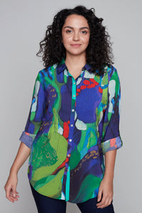 Claire Desjardins - 91717 - Roll Up Sleeve Tunic Blouse - Loving Amazonia Print