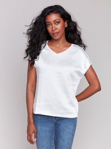 Charlie B - C1330T-416B - Satin Dolman Top - Natural