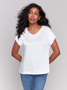 Charlie B - C1330T-416B - Satin Dolman Top - Natural