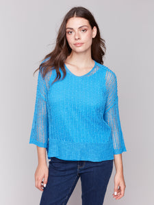 Charlie B - C2326Y - Fishnet Crochet Sweater - Lagoon