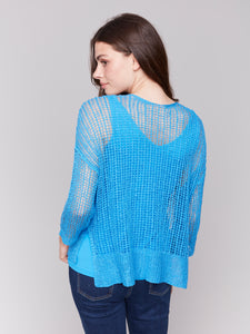 Charlie B - C2326Y - Fishnet Crochet Sweater - Lagoon