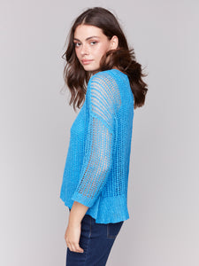 Charlie B - C2326Y - Fishnet Crochet Sweater - Lagoon