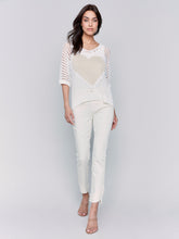 Load image into Gallery viewer, Charlie B - C2792 - Fishnet V Neck Sweater With Lurex Heart - White
