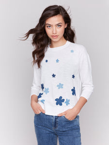 Charlie B - C2799B - Crew-Neck Cotton Sweater - Patches