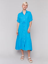 Load image into Gallery viewer, Charlie B - C3205 - Linen Buttoned Front Long Woven Dress - Lagoon
