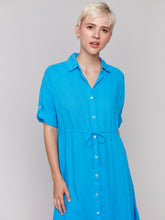 Load image into Gallery viewer, Charlie B - C3205 - Linen Buttoned Front Long Woven Dress - Lagoon
