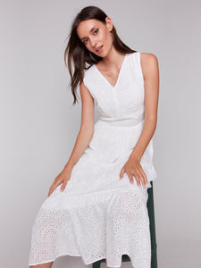 Charlie B - C3208 - Sleeveless Long Eyelet Dress - White