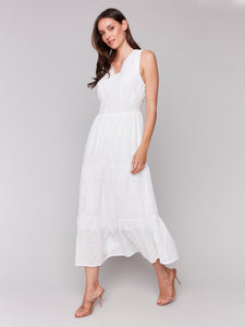 Charlie B - C3208 - Sleeveless Long Eyelet Dress - White