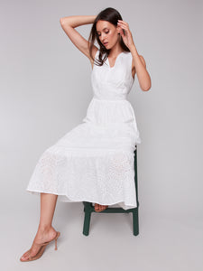 Charlie B - C3208 - Sleeveless Long Eyelet Dress - White